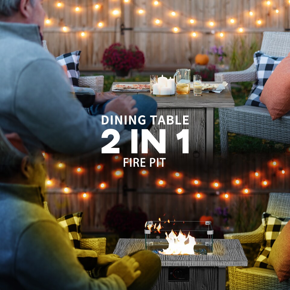 image 1 of Outsunny Propane Gas Fire Pit Table for Garden, 40000 BTU Smokeless Firepit Outdoor Patio Heater with Waterproof Cover, Glass Screen, Glass Beads and Lid, Wood Effect, 71 x 71 x 63cm, Grey