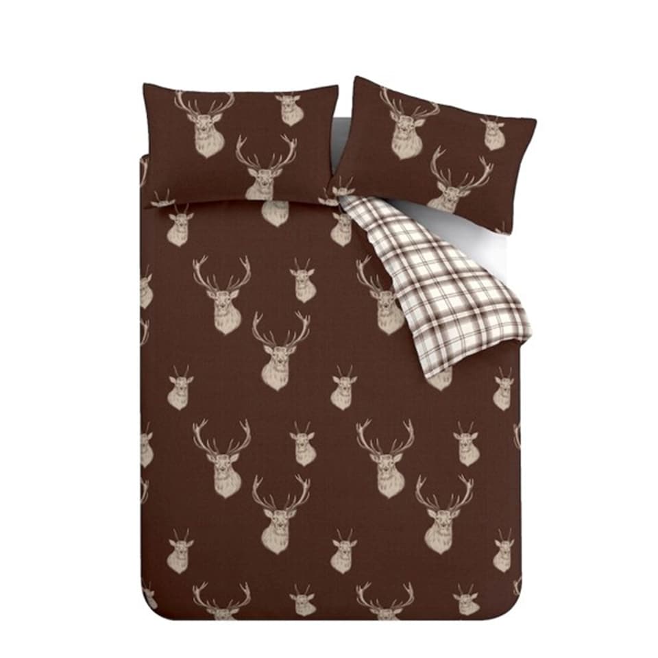 image 1 of Catherine Lansfield Stag Check Reversible Duvet Cover Set