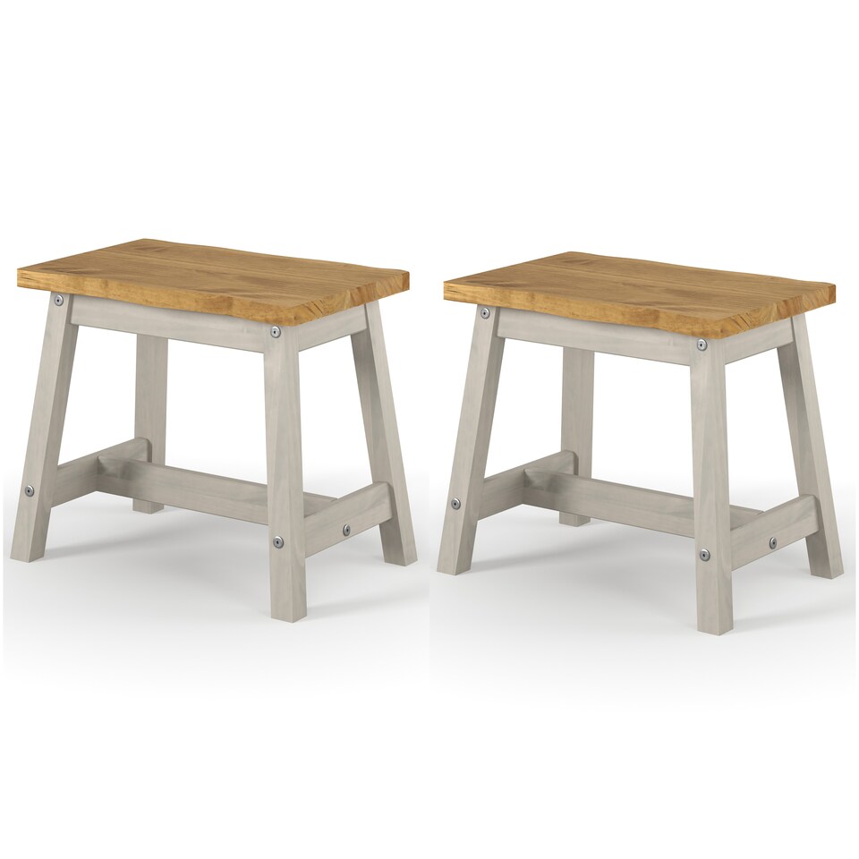 image 1 of Corona Pair of Live Edge Wooden Dining Stools - Rustic Single Seat Stools in Black or Grey Finish | Grey | Grey | One Size | 1