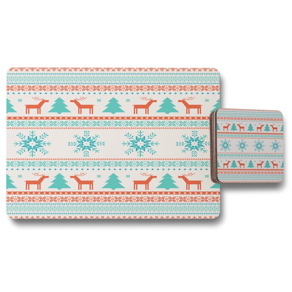 christmas traditional knitted placemat coaster set | Multi