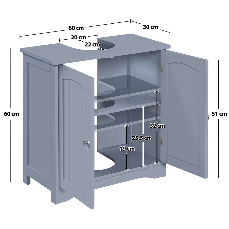 image 1 of Yaheetech Wooden Bathroom Cabinet with Precut Sink Hole Grey Grey