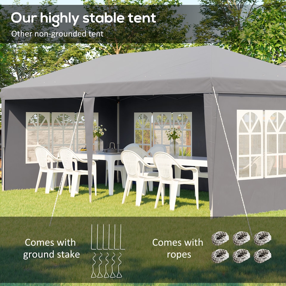 image 1 of Outsunny 3 x 6m Heavy Duty Gazebo Marquee Party Tent with Storage Bag Grey | Grey | Grey | 585 cm x 295 cm x 270 cm | 1