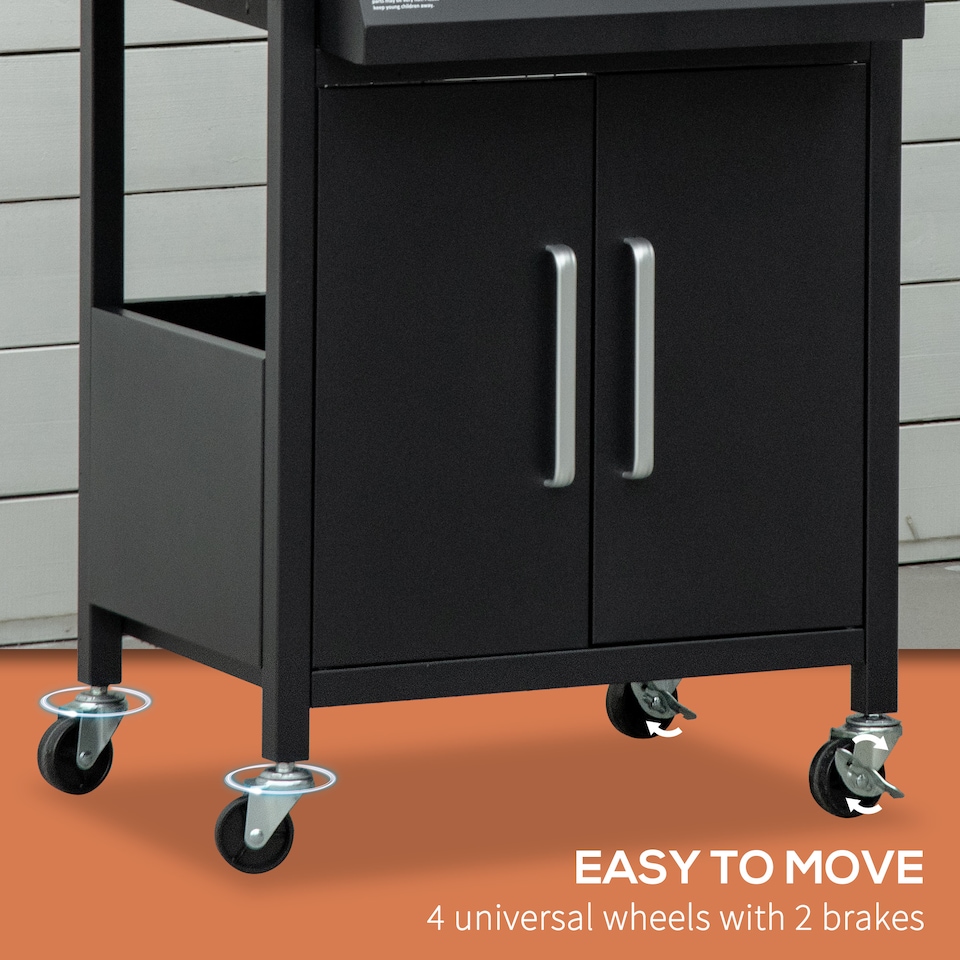 image 1 of Outsunny 3 Burner Gas Grill Portable Barbecue Trolley with Side Shelves