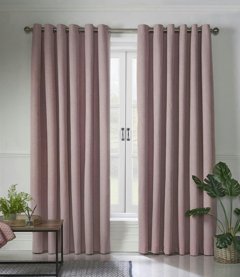 image 1 of Linen Look Blackout Ring Top Eyelet Curtains - 161cm x 137cm - Blush