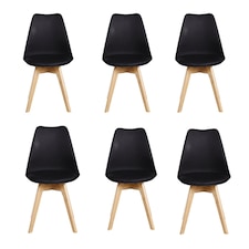 Set of 6 Scandinavian Dining Chairs with Leather Cushions Solid Wood Legs Black