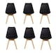 image 1 of Set of 6 Scandinavian Dining Chairs with Leather Cushions Solid Wood Legs | Black