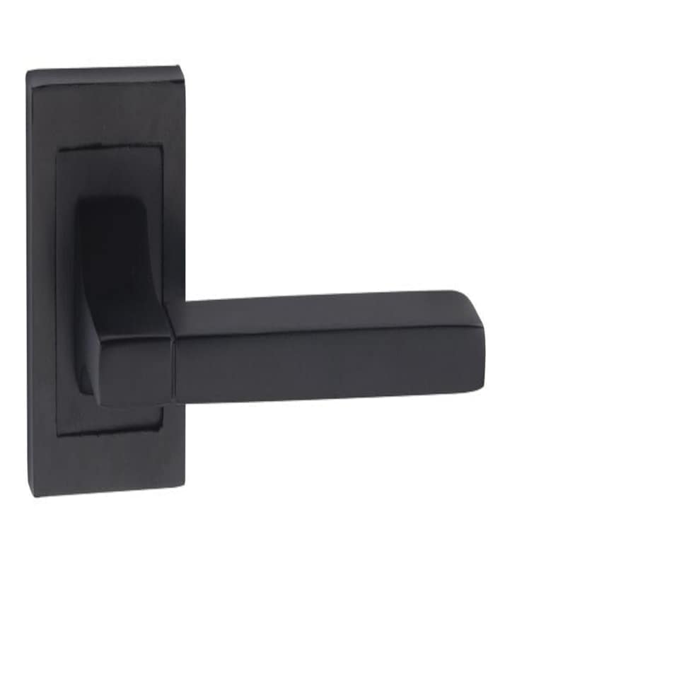 image 1 of Golden Grace 1 Pair Aztec Design Straight Door Handles on Square Rose in Matt Black Finish - 52mm x 52mm Backplate Black