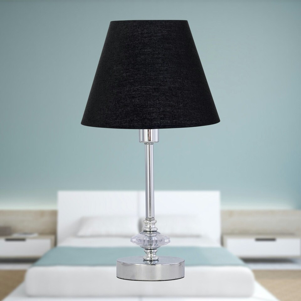 image 1 of Chrome Jewelled Table Lamp with Black Shade Chrome | Black