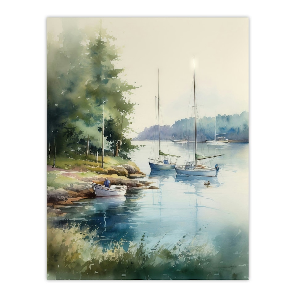 image 1 of Sailboat Watercolour Study River Thames 1967 Black Framed Wall Art Print A4