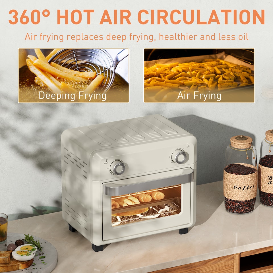 image 1 of HOMCOM 10L Air Fryer Oven, Electric Oven, Grill, Roast, Bake, 1000W, Cream