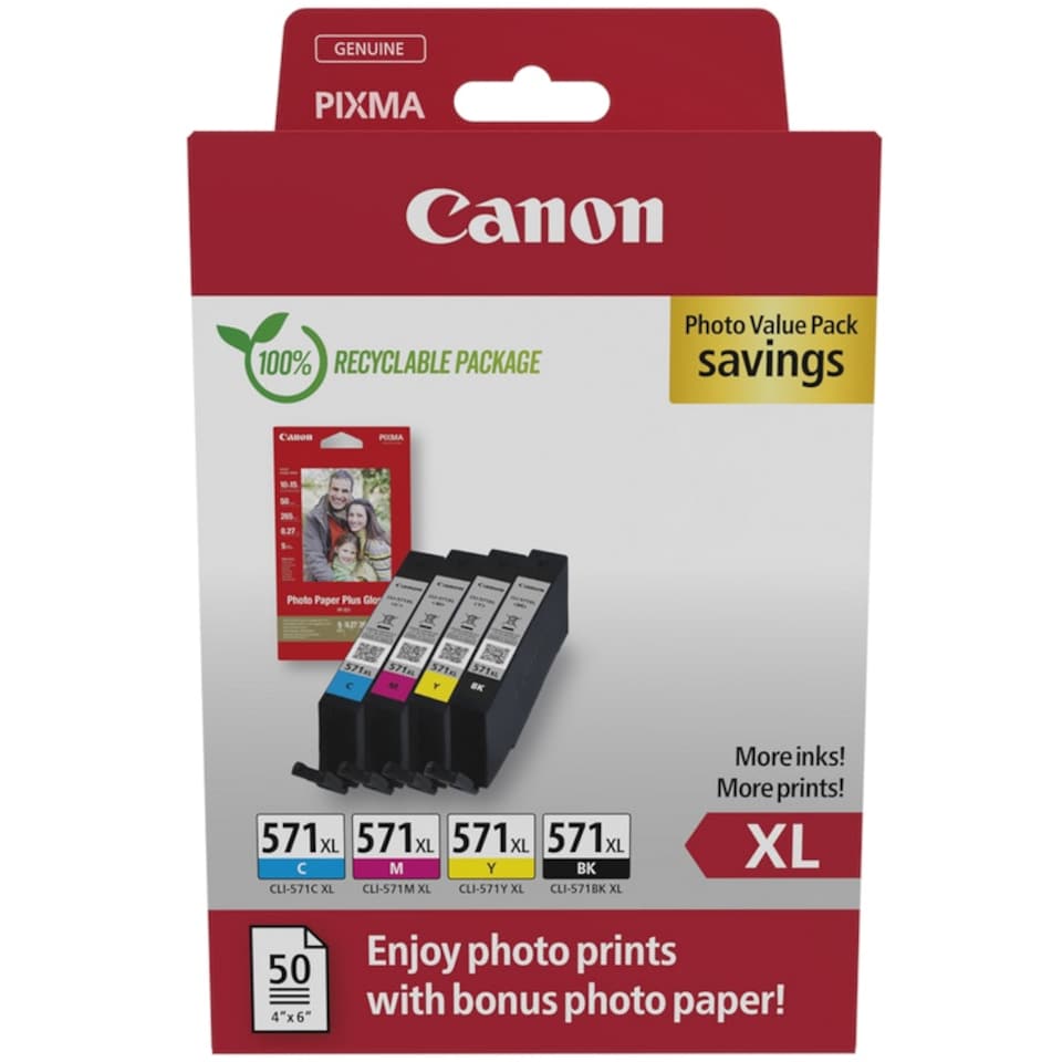 image 1 of Set of 4 Canon CLI571XL Photo Value Pack
