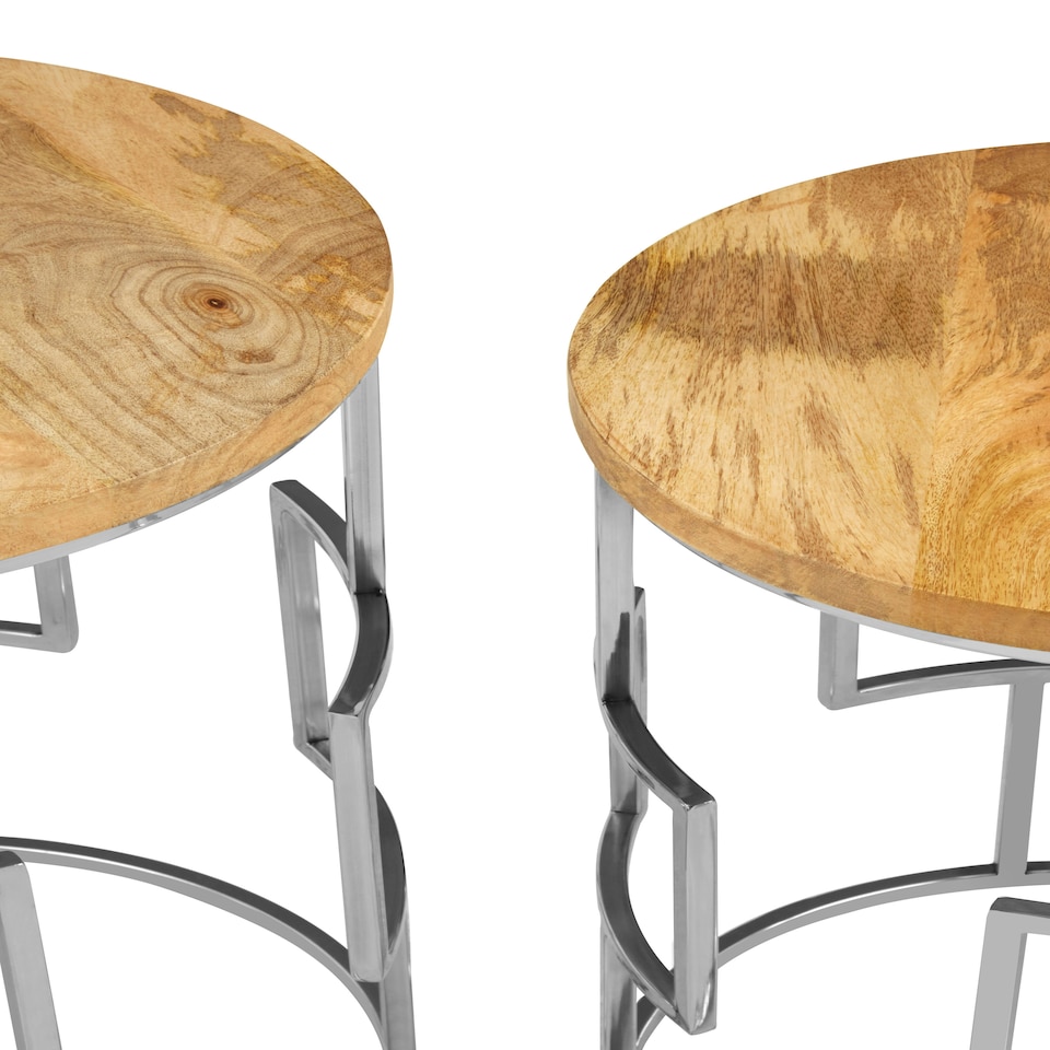 image 1 of Interiors by Premier Natural Mango Wood Nesting Side Tables, Set of 2 Modern Round Tables with Metal Base, Accent Tables