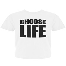 Men's "CHOOSE LIFE" T-Shirt – 1980s Slogan Tee – Retro Fancy Dress White | L