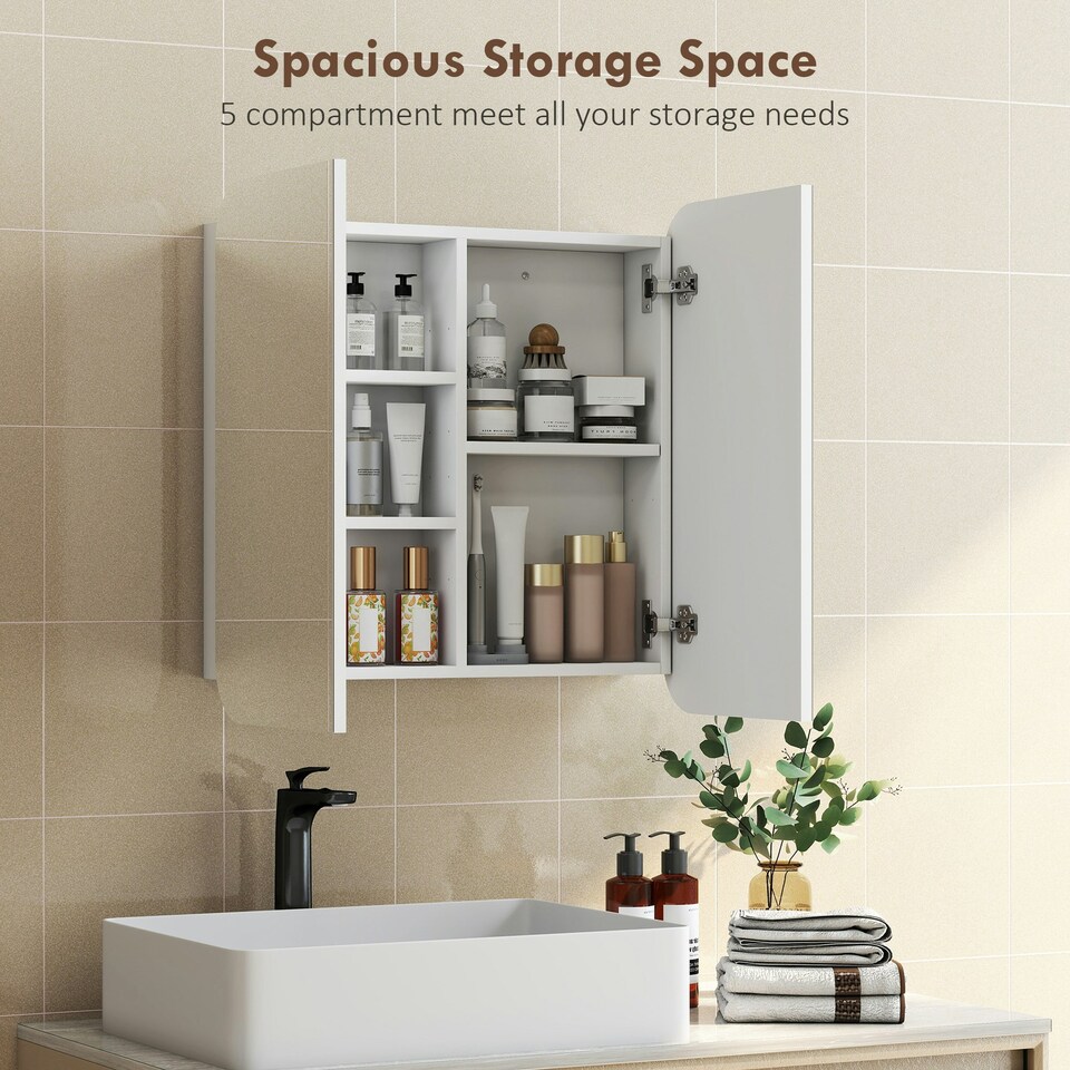 image 1 of HOMCOM Arched Bathroom Mirror Cabinet, Wall Mounted Mirrored Cabinet White