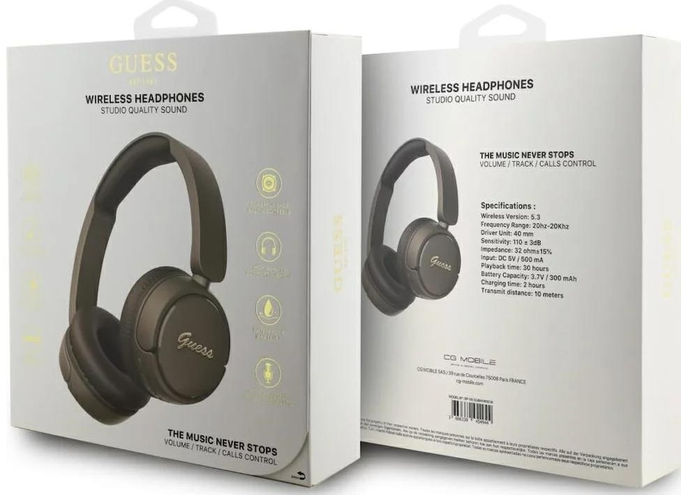 image 1 of Guess Script Metal Logo On Ear Wireless Headphone Brown - GUBHV6SCW
