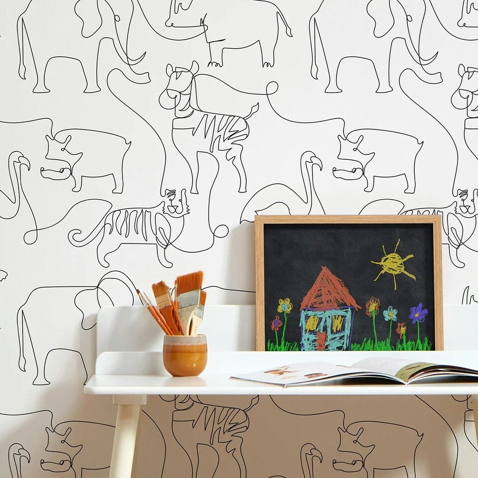 image 1 of Lines At The Zoo Wallpaper in Monochrome Multi