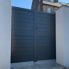 Double Swing Gate 3750x1600mm Grey - Horizontal Solid Infill and Flat Top Grey