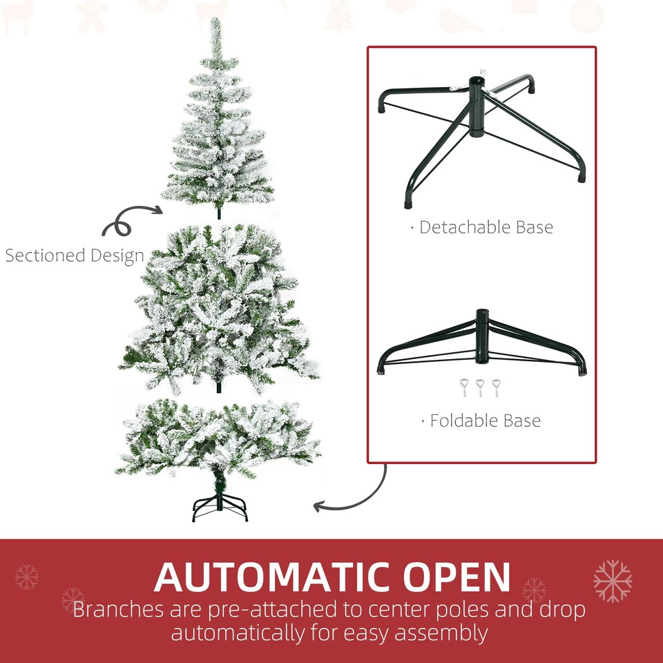 image 1 of HOMCOM 6ft Snow Flocked Artificial Christmas Tree w/ Realistic Branch Tips