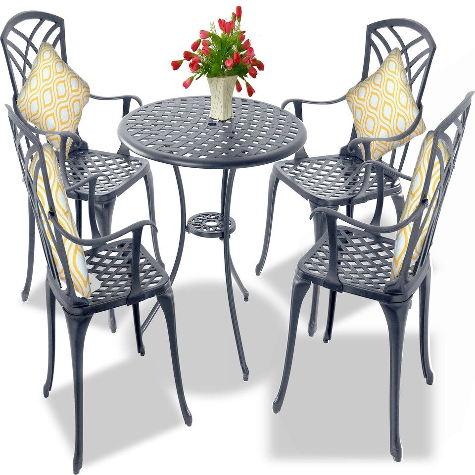 image 1 of Centurion Supports OSHOWA Luxurious Garden and Patio Table and 4 Large Chairs with Armrests Cast Aluminium Bistro Set Grey