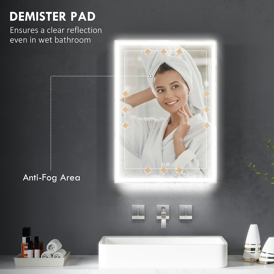 image 1 of HOMCOM Bathroom Cabinet with Mirror, LED Lights and Demister Pad, Black Black