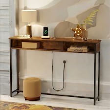 Hallway Console Table With Charging Station Rustic Brown Brown