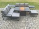 image 2 of Fimous Aluminium Outdoor Lounge Sofa Garden Furniture Sets Gas Fire Pit Dining Table Set with 2 Big Footstools 2 Side Tables Dark Grey