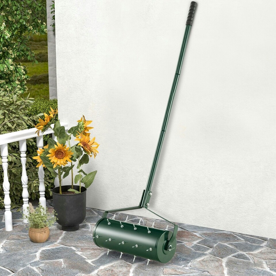 image 1 of COSTWAY 45 cm Manual Lawn Aerator Garden Lawn Tool Green