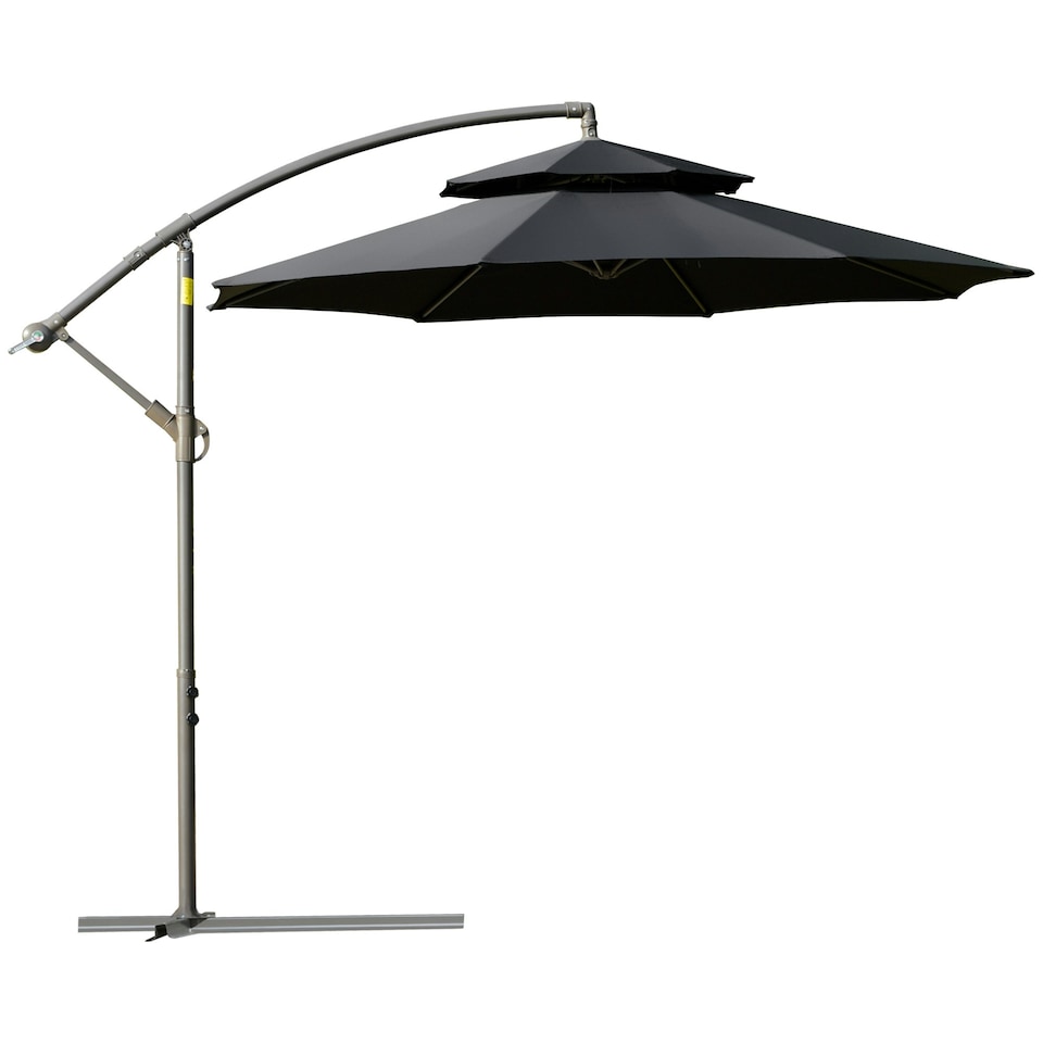 image 1 of Outsunny 2.7m Cantilever Banana Parasol Outdoor with Crank, Black