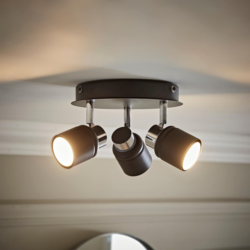 image 1 of ValueLights Benton Black Round Ceiling Spotlight and Warm White Bulbs