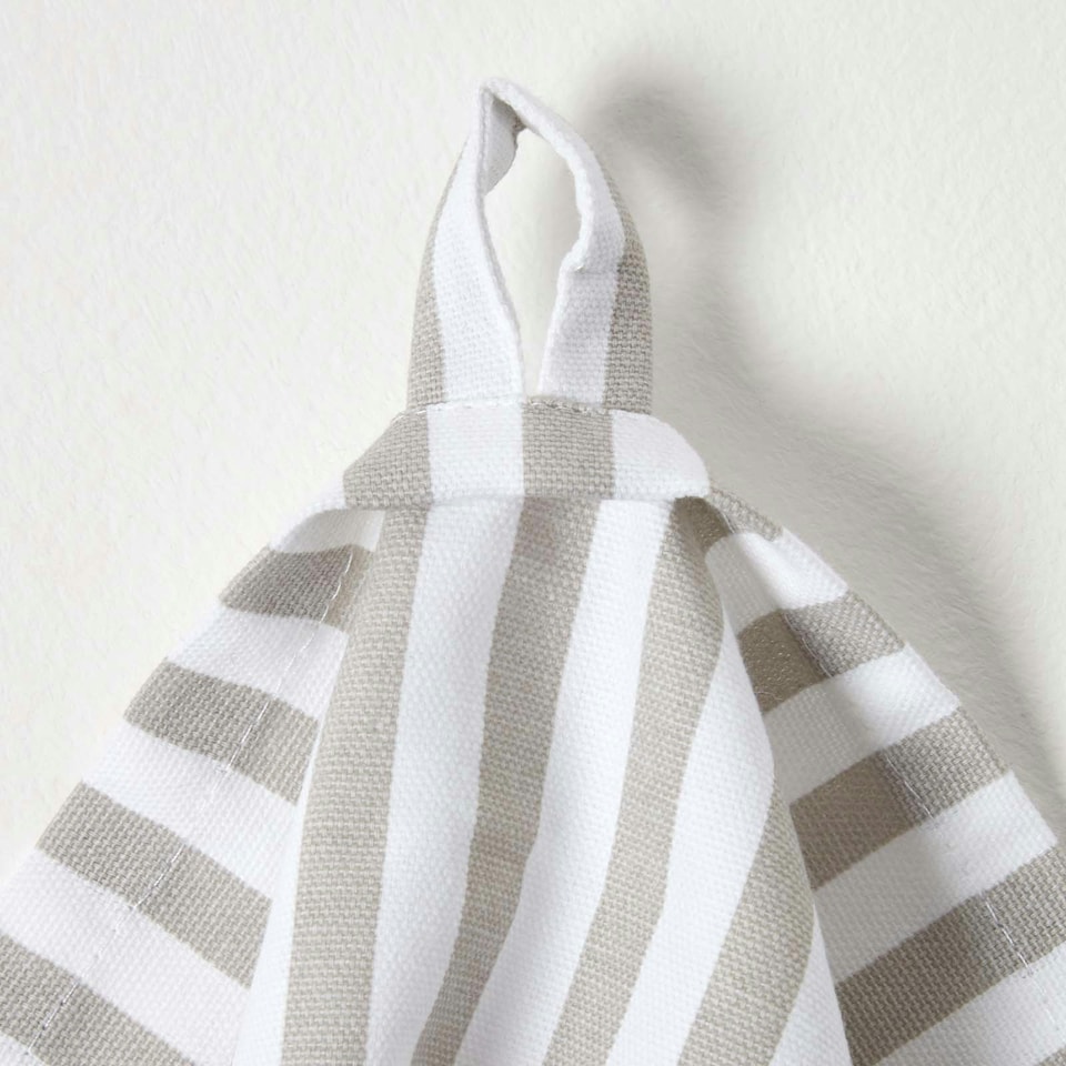 image 1 of Homescapes Striped Grey Cotton Tea Towels Set Of Three