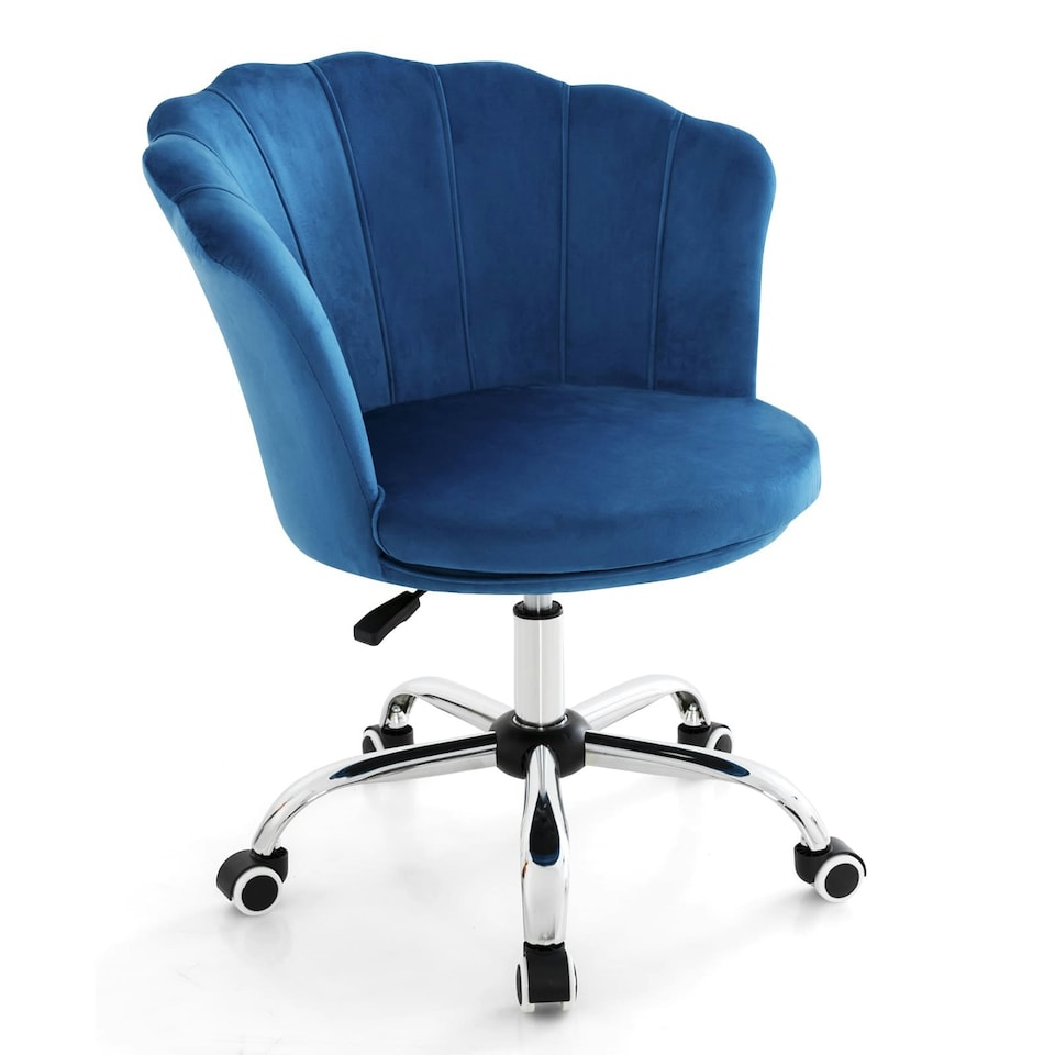 image 1 of COSTWAY Adjustable Upholstered Velvet Armchair w/Wheels Blue Blue