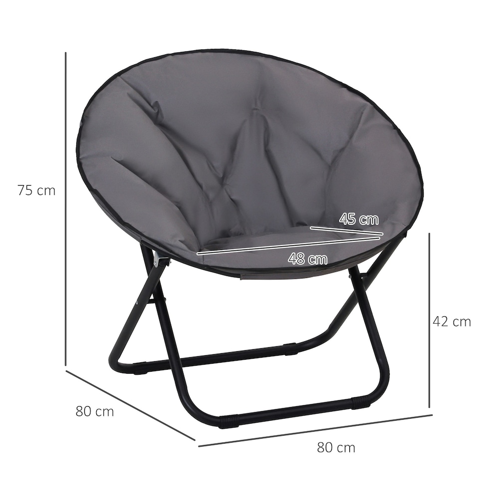 image 1 of Outsunny Folding Saucer Moon Chair Oversized Padded Seat Round Grey