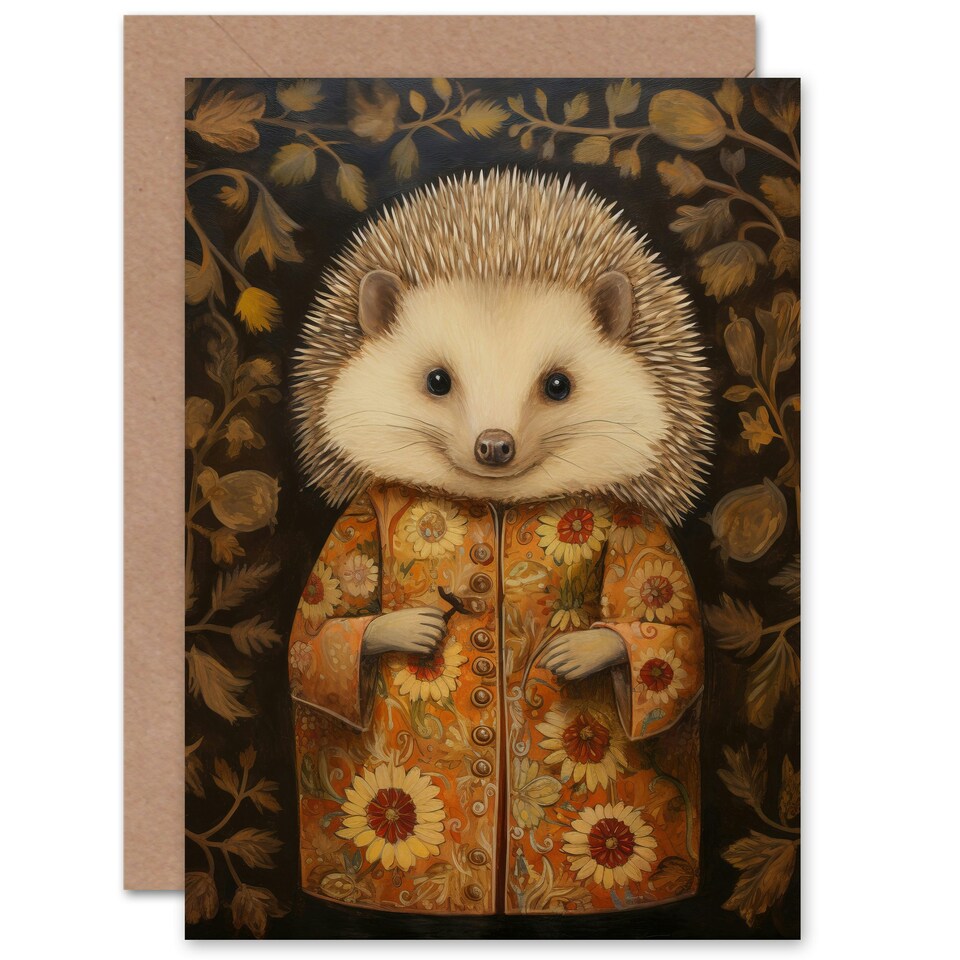 image 1 of Autumn Sunflower Robe Kids Hedgehog Child Kids Birthday Card