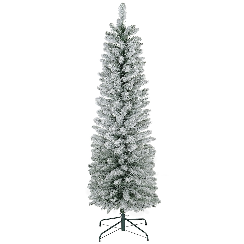 image 1 of HOMCOM 6 Foot Artificial Pencil Christmas Tree with Snow Flocked Tips, White