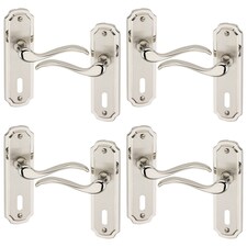 Constance Metal Lever Latch Door Handles Set Rose Internal, External | Silver | 4x Satin Nickel Keyhole