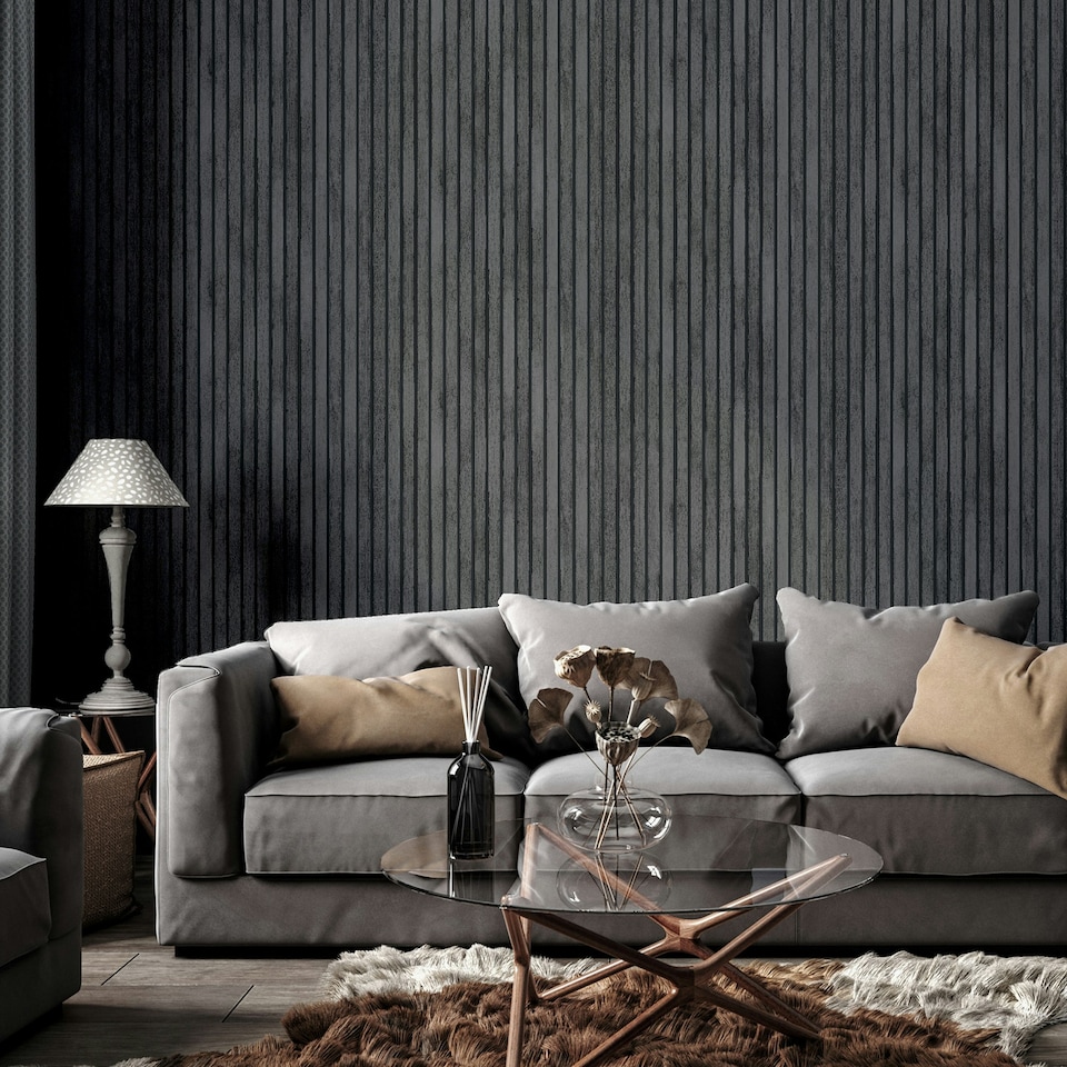 image 1 of Wood Slats Charcoal Grey