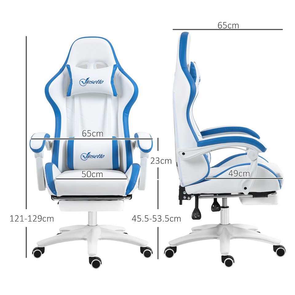 image 1 of Vinsetto Racing Style Gaming Chair with Reclining Function Footrest, Blue