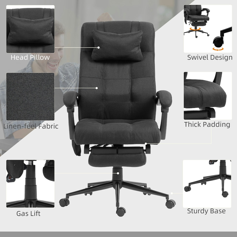 image 1 of Vinsetto Fabric Vibration Massage Office Chair with Heat, Head Pillow, Black