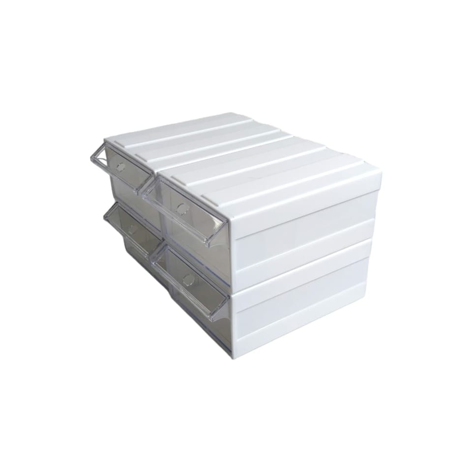 image 1 of White Stackable Plastic Storage Drawers L203xW135xH79mm with Removable Compartments