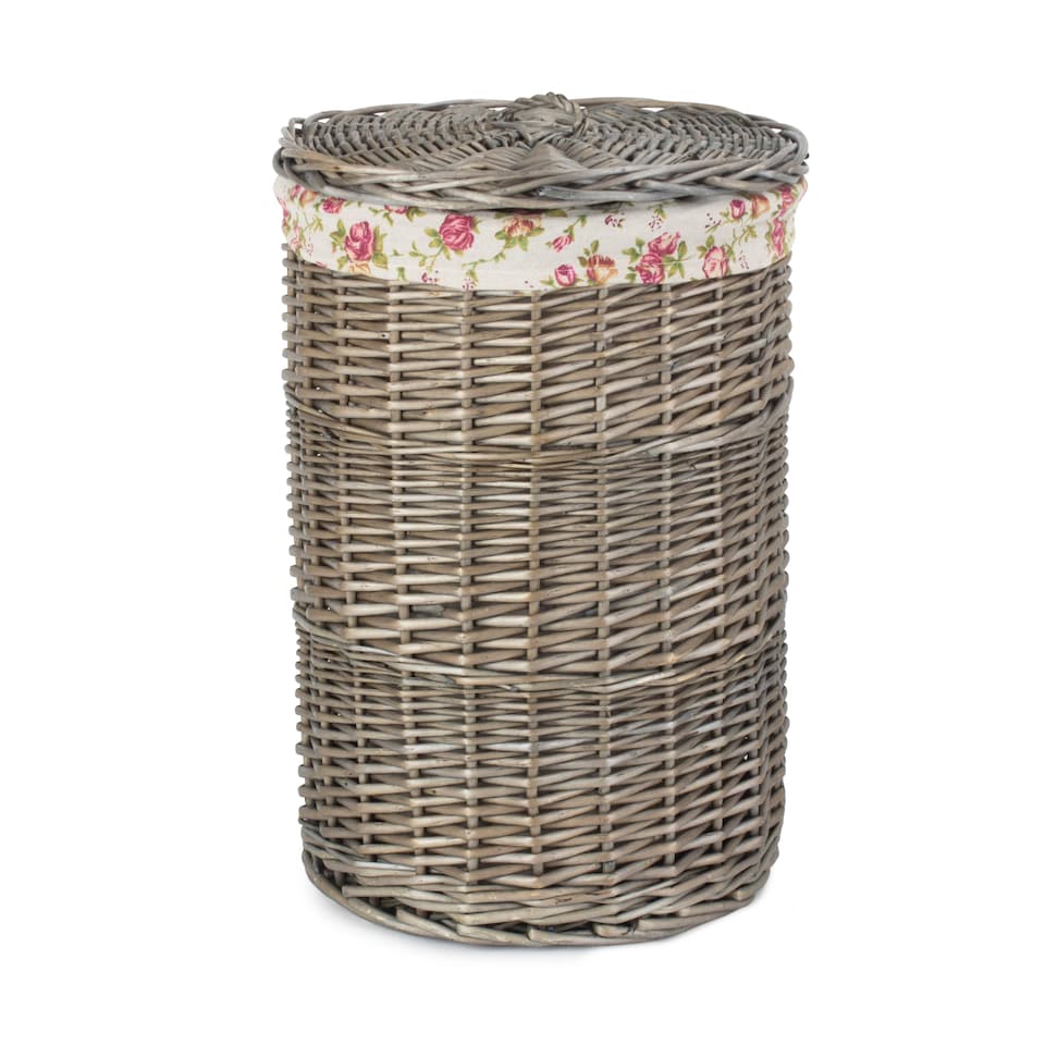 image 1 of Antique Wash Round Linen Basket Set 2 With Garden Rose Lining | Multi | Garden Rose
