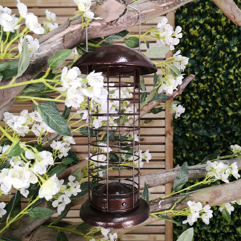 image 1 of Giant Heavy Duty Flick Top Garden Wild Bird Hanging Copper Effect Metal Fat Ball Feeder