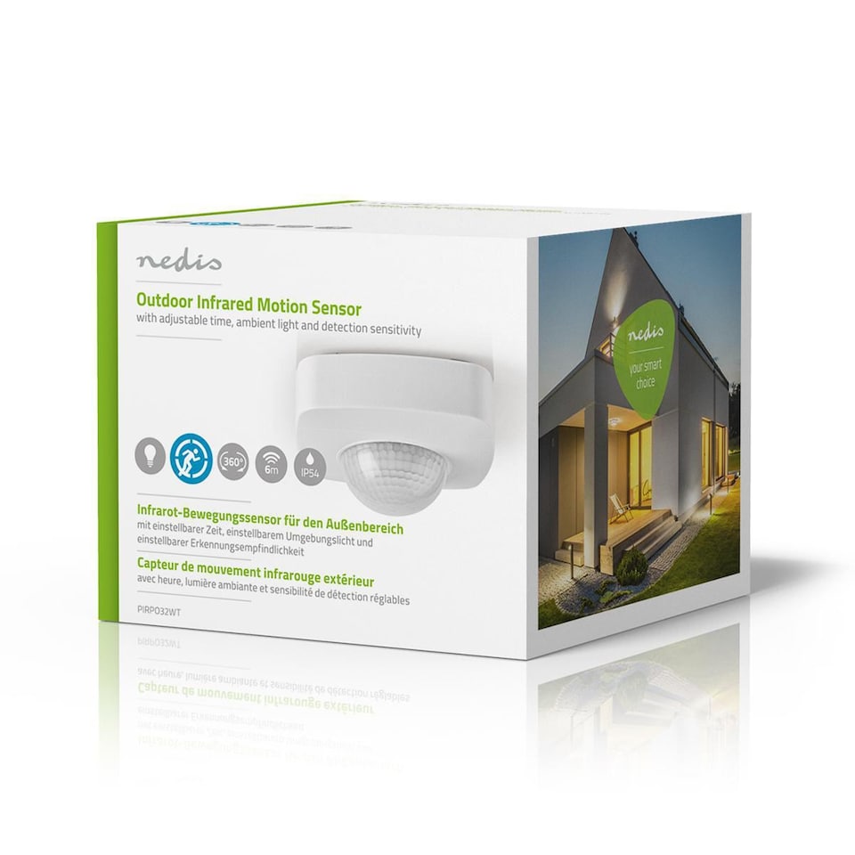 image 1 of Nedis PIR Occupancy Motion Sensor Detector Light Switch, Ceiling Mount, 360 Degree 6m Range, 3 Wire - White