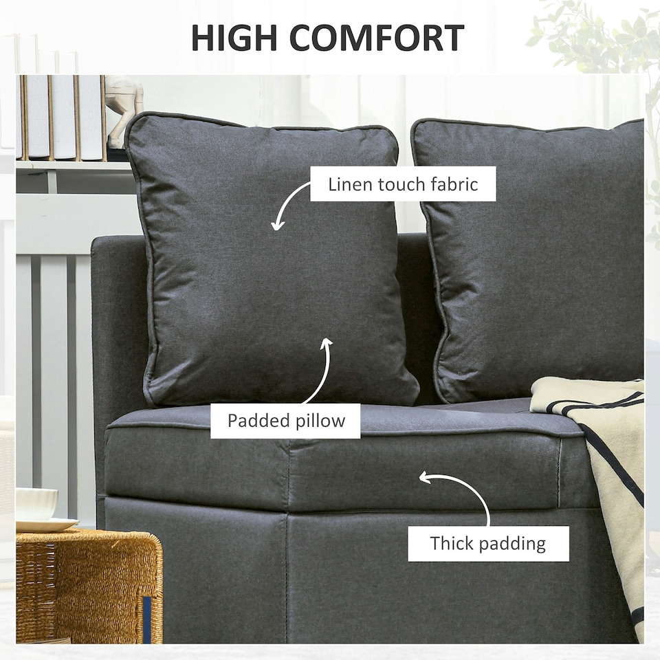 image 1 of HOMCOM Folding Sleeper Sofa Bed Chair with Pillows, Pocket, Grey