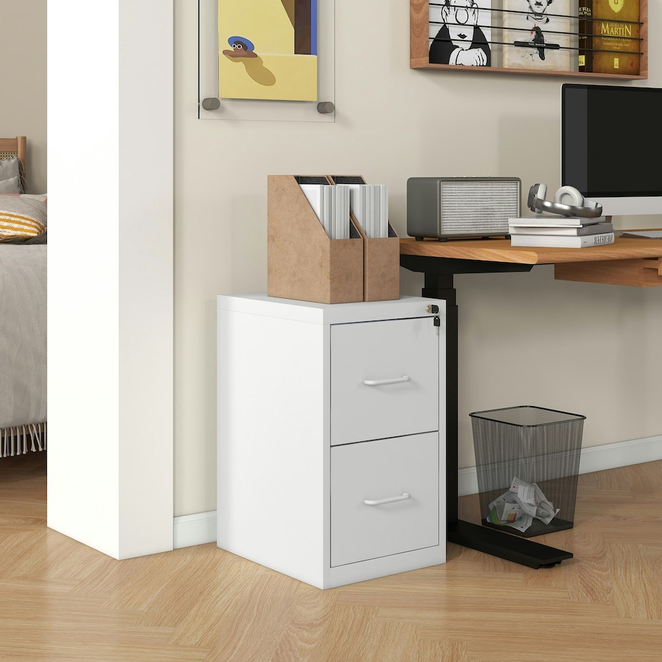 image 1 of HOMCOM 2 Drawer Filing Cabinet Steel File Cabinet for A4 Letter Size Cream