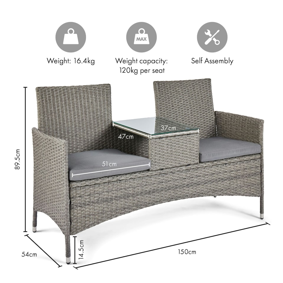image 1 of VonHaus Grey 2 Seater Rattan Loveseat for Garden