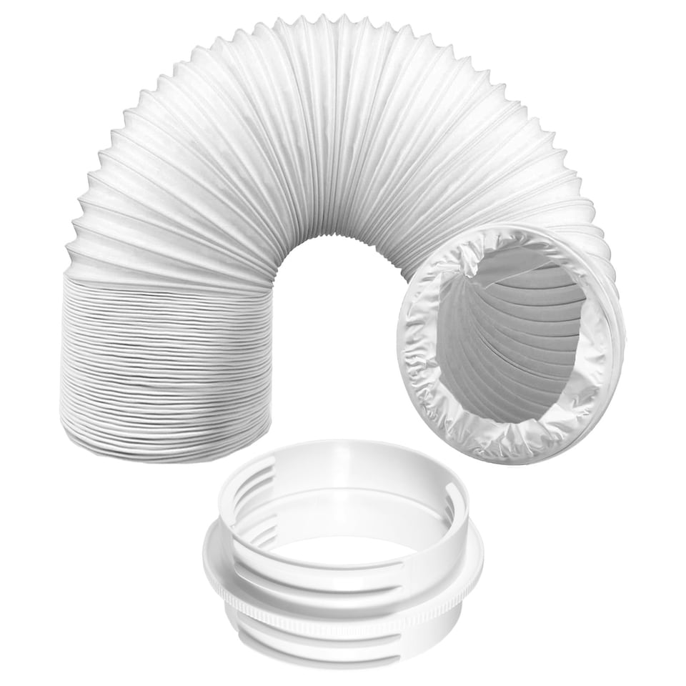image 1 of SPARES2GO Air Con Vent Hose 3 Metre 5" 5.9" Duct Pipe Extension Threaded Coupler Connector Ring Kit | White