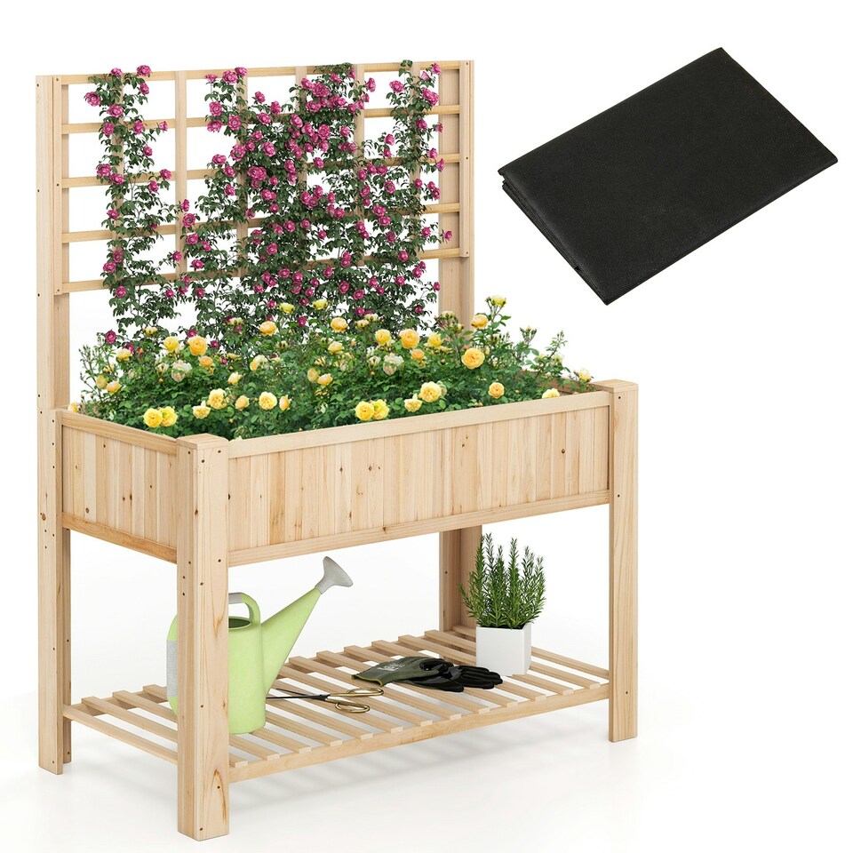 image 1 of COSTWAY Wooden Planter Box Raised Garden Bed Natural N/A