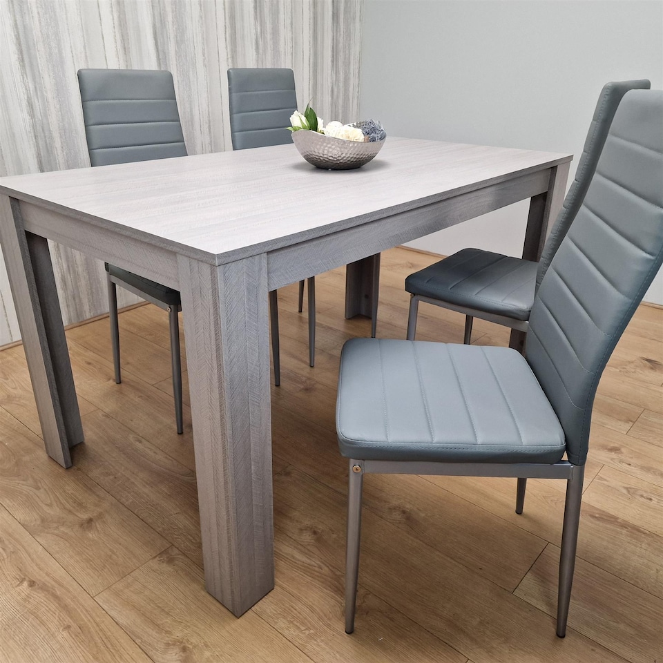 image 1 of Grey Wooden Dining Table with 4 Grey Faux  Leather Chairs Dining Set Furniture | Grey | One Size | 6