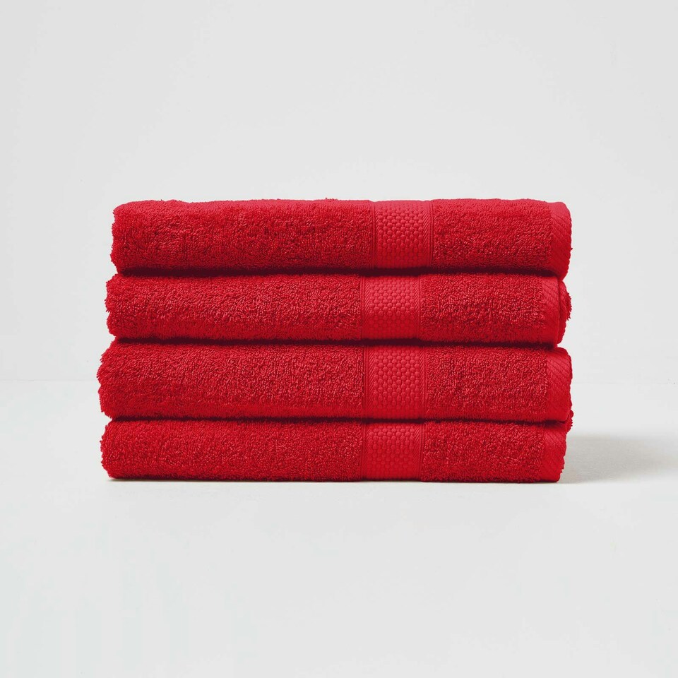 image 1 of Homescapes Turkish Cotton Bath Towel Set of 4 - Red | Red | Bath towel | 4