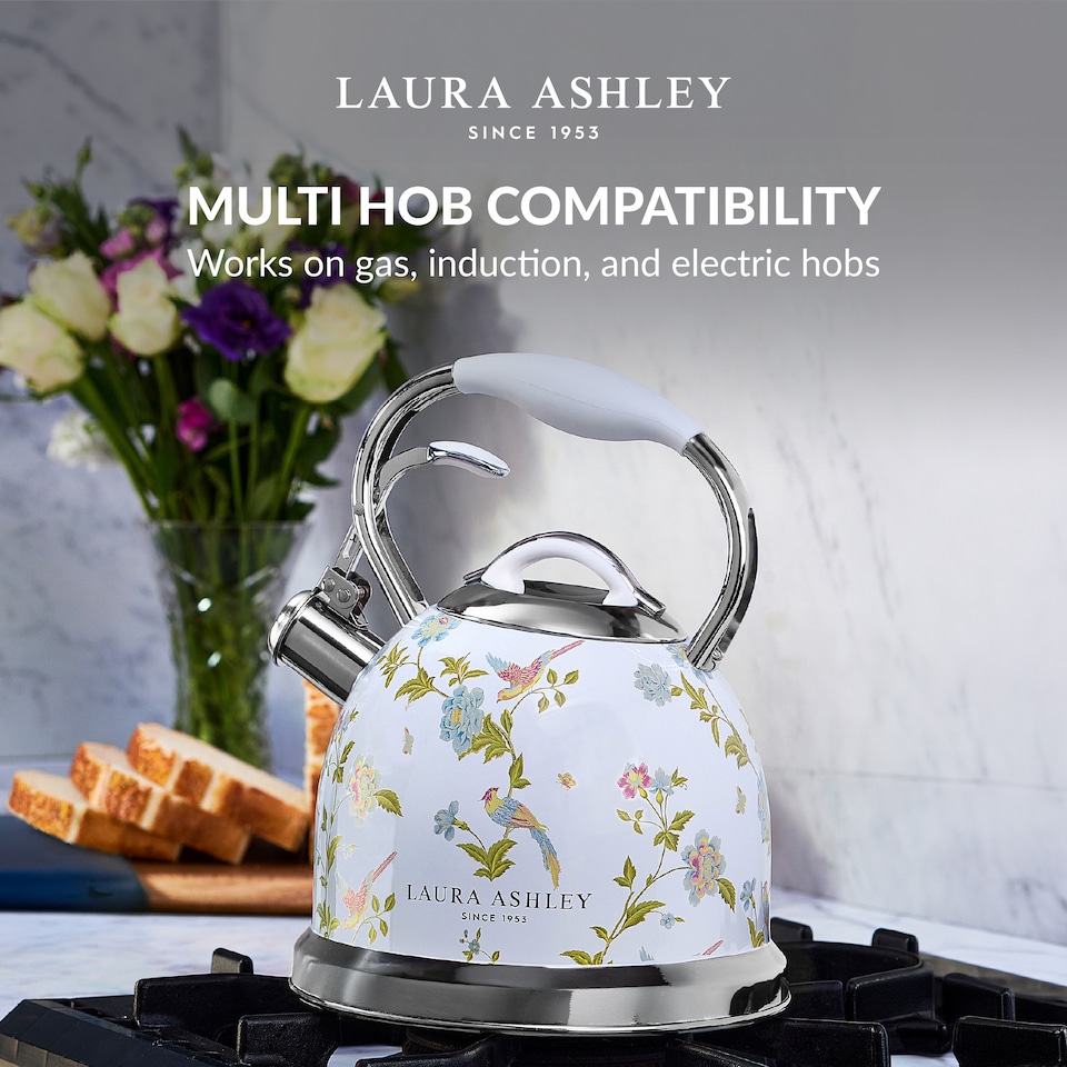 image 1 of Laura Ashley Elveden White 2.5L Stove Top Whistling Kettle